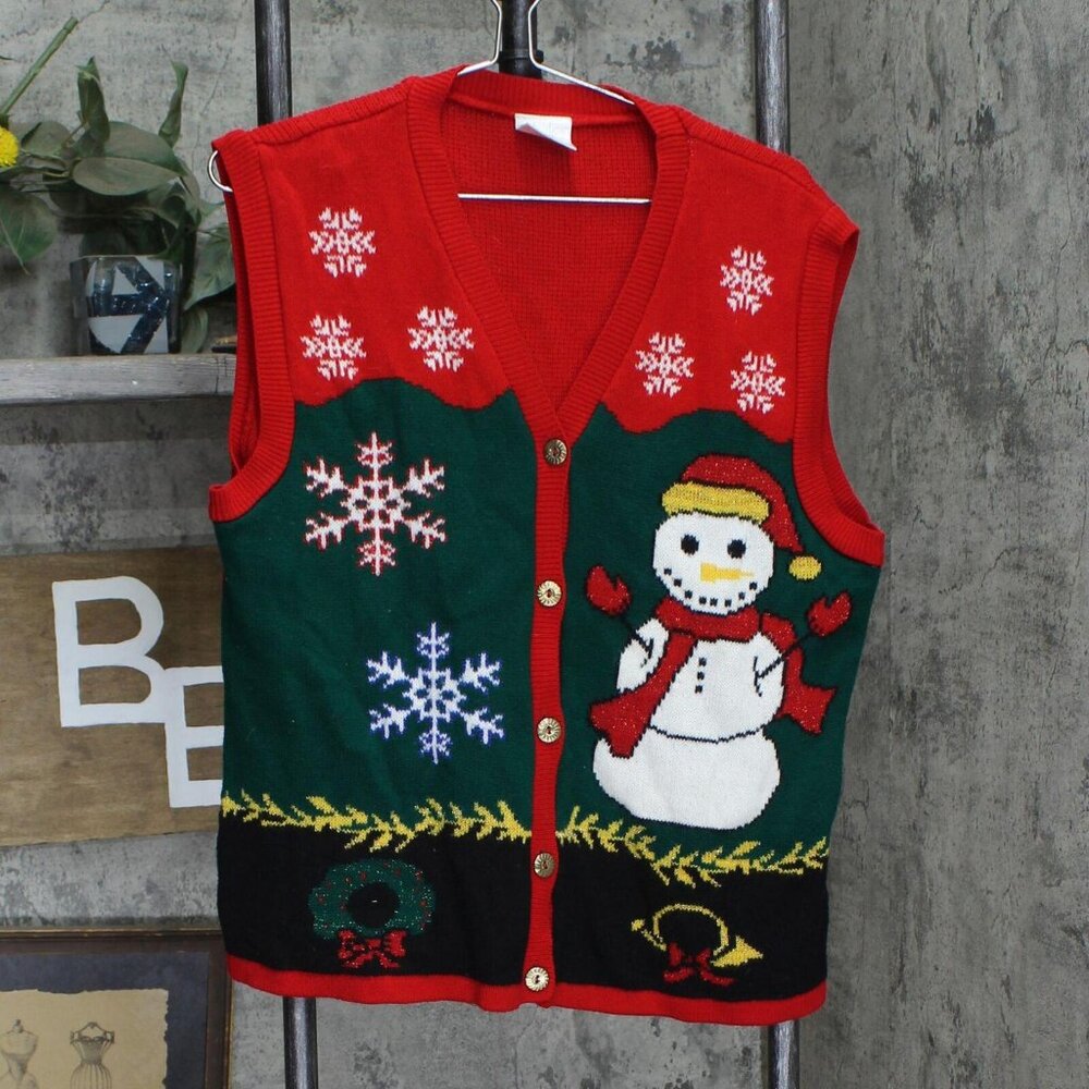 Style Studio Womens Ugly Button Front Cardigan Sweater Vest 167235bf97ae22 Red M